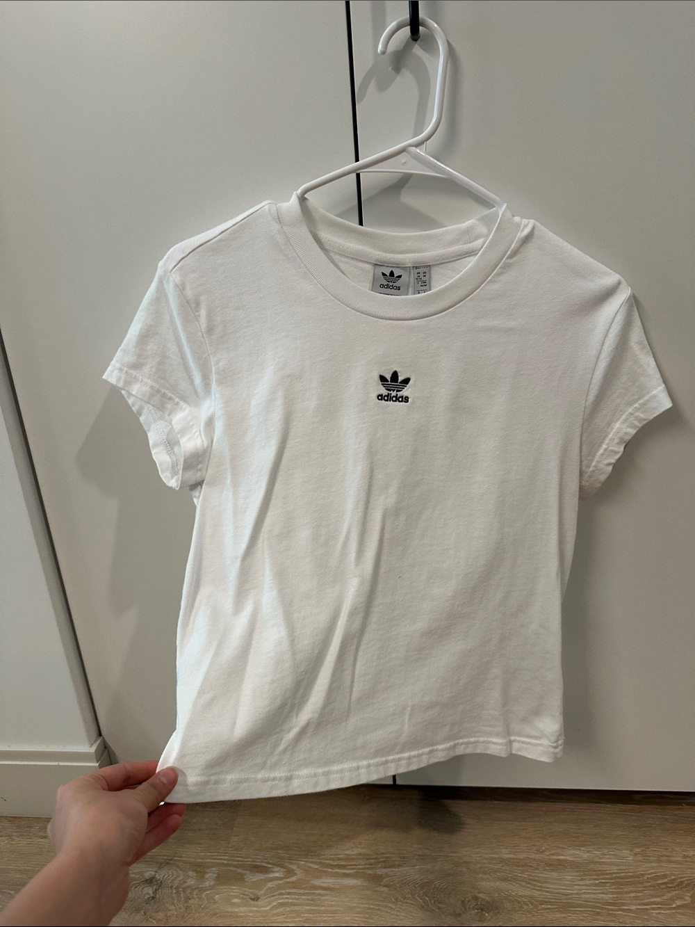 adidas White Short Sleeve Tee with Black Trefoil Logo